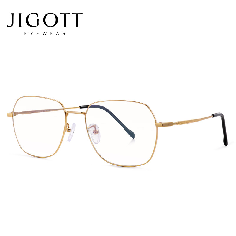 JIGOTT 2018新品防蓝光眼镜架 女士金属方框可配近视眼镜框 21604 金色