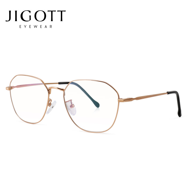 JIGOTT防蓝光眼镜架2019新品 女士金属大框可配近视眼镜框 21603 玫瑰金