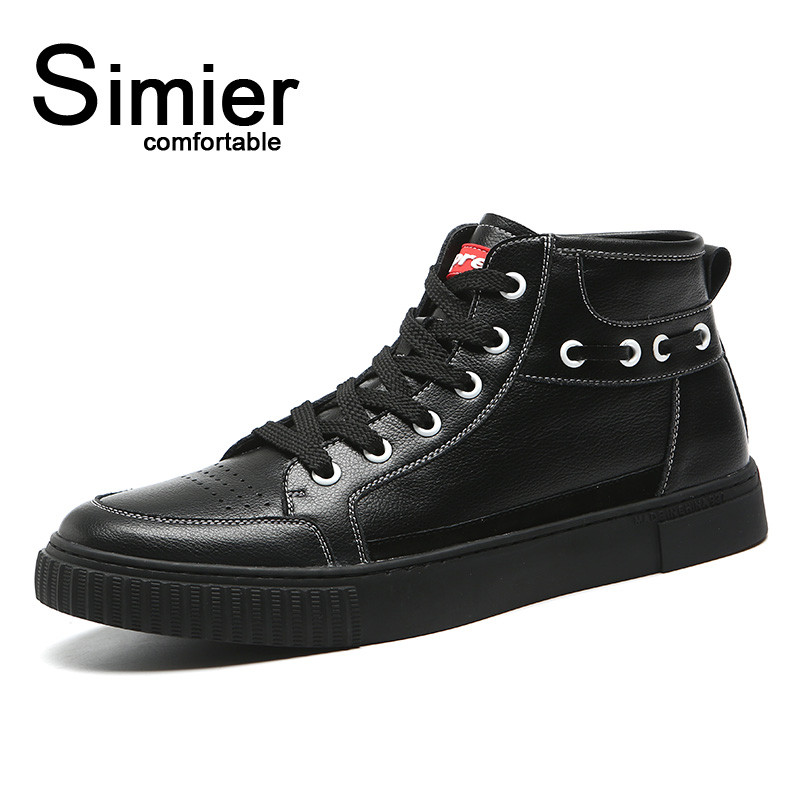 斯米尔(Simier)高帮鞋男韩版潮流百搭英伦男鞋秋季潮鞋子黑色高邦男士板鞋 黑色 43码