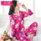 春秋莫代尔睡衣女长袖纯棉大码夏季薄款200斤中年妈妈家居服套装_1_8 4XL（体重180-200斤） F4291