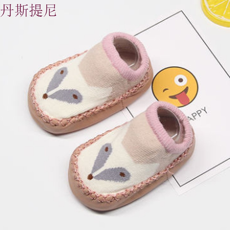 儿童地板袜子秋季宝宝学步鞋袜防水防滑0-3岁婴儿手工皮底地板袜 深卡其布色卡其狐狸 14码约24-36个月