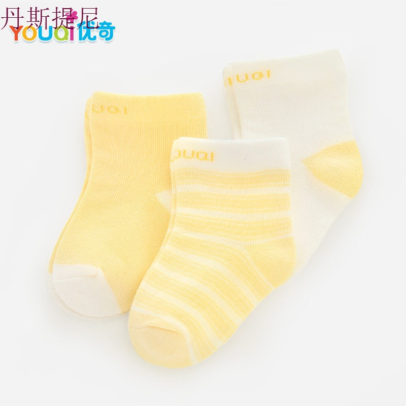 婴儿棉袜子新生0个月3初生春秋冬1岁6男童宝宝儿童女童中筒长袜子_1 S码/推荐0-9个月 秋【三双装】黄
