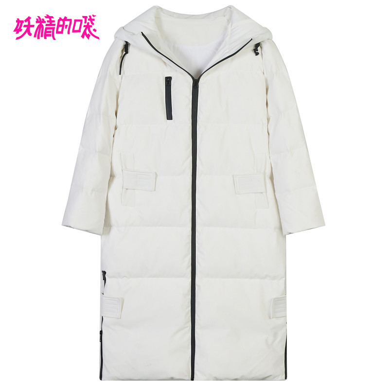 妖精的口袋Y中长款白鸭绒羽绒服女韩版冬装2018新款宽松过膝外套R_1 小笨蛋白色 S