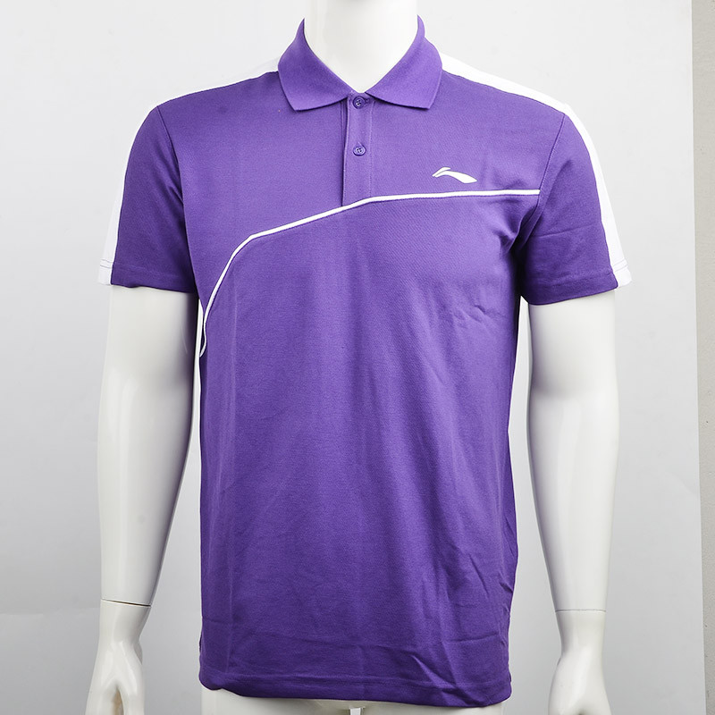 李宁（LI-NING）短袖半袖T恤男POLO衫透气夏季翻领针织运动服羽毛球服 APLJ733 紫色 M 紫色