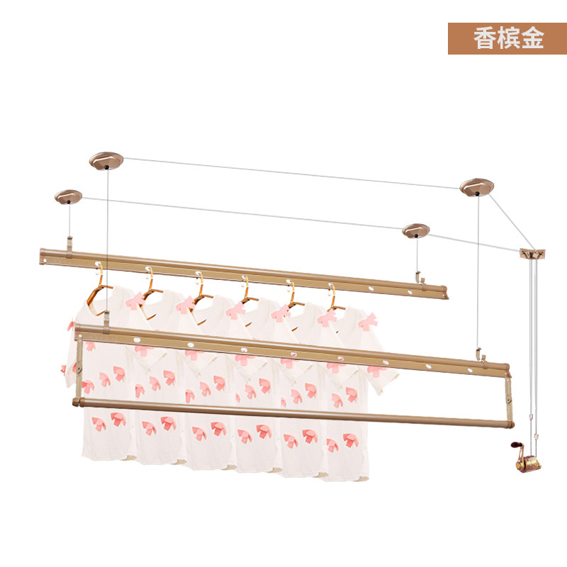 灵孜格 升降手摇晾衣架 阳台室内晾衣架三杆式晒衣晾晒架 【勿拍】国家专利手摇器，不绕线，省力80%