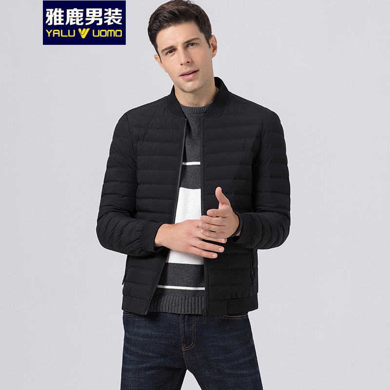 雅鹿男装新款爸爸装休闲运动款羽绒服保暖AC49EDYA18818 黑色 185/XXL