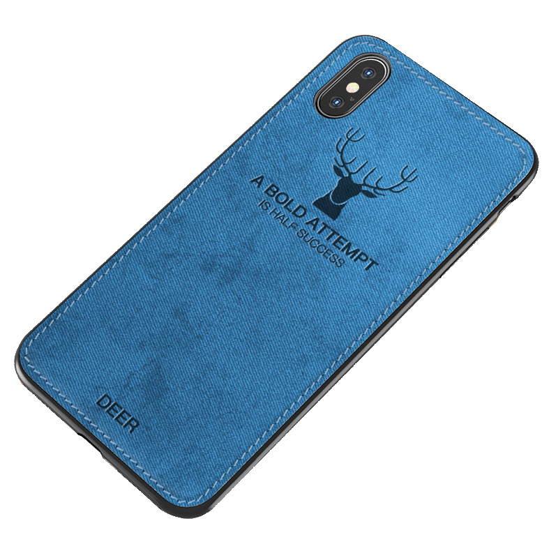 苹果Xs手机壳 布纹硅胶软壳 XR麋鹿蓝色