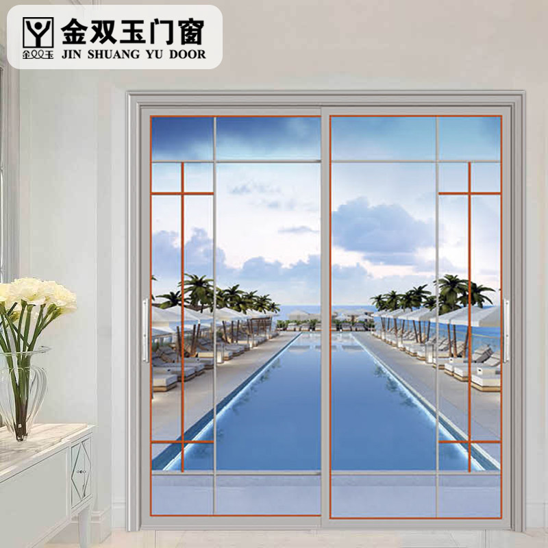 金双玉推拉门厨卫门钛镁铝合金玻璃门 厨房卫生间门型号 多米系列 格条工艺ZP-18001 窄边极简系列1.4的四扇
