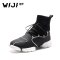 WIJI维界新款时尚休闲飞织运动鞋个性欧美高帮鞋子透气舒适短靴女_1 37 黑色