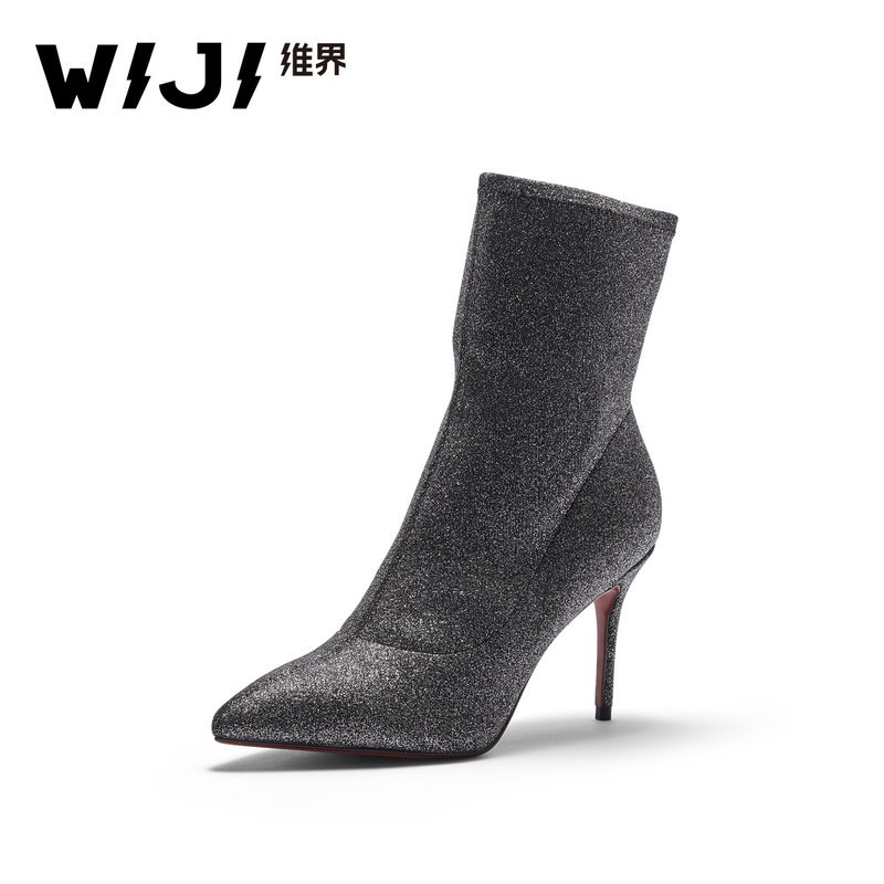 WIJI维界新款秋季细跟高筒靴尖头时尚欧美风女鞋ins街拍潮搭鞋 黑色 37