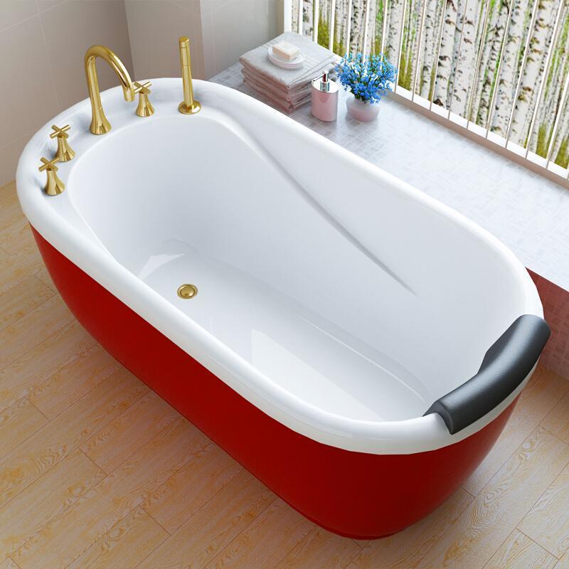 浴缸迷你小户型浴缸欧式家用卫生间加热洗澡充气落地哑光单人浴缸一体_9 彩色金五件套 1.2m