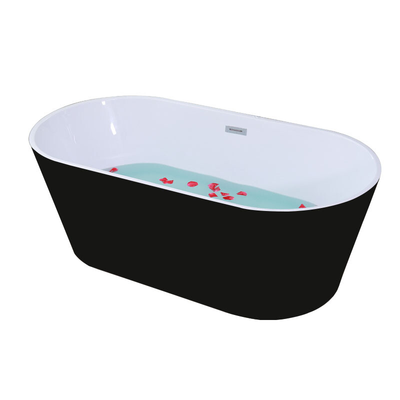 浴缸家用情侣日式浴缸浴盆卫生间小户型按摩五件套澡盆独立式冲浪家用 薄边浴缸-黑色- 1.8M