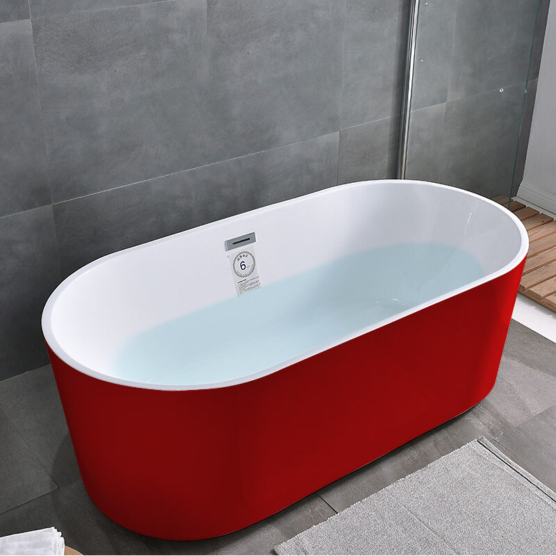 独立式浴缸薄边家用独立式浴缸欧式小户型坐凳浴桶白色一体加深独立式配置全白空浴缸加落地龙头 内白外红空浴缸 1.3m