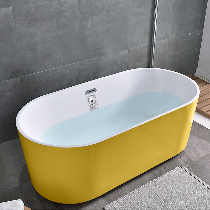 独立式浴缸薄边家用独立式浴缸欧式小户型坐凳浴桶白色一体加深独立式配置全白空浴缸加落地龙头 内白外黄空浴缸 1.2m