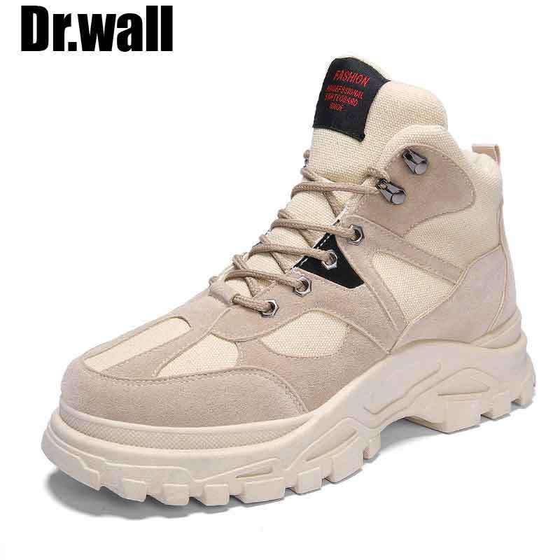 英国品牌Da.Wall2018新品男鞋冬季嘻哈高帮鞋韩版潮流板鞋运动休闲鞋透气高邦男士鞋子秋季鞋子男 米色 43码
