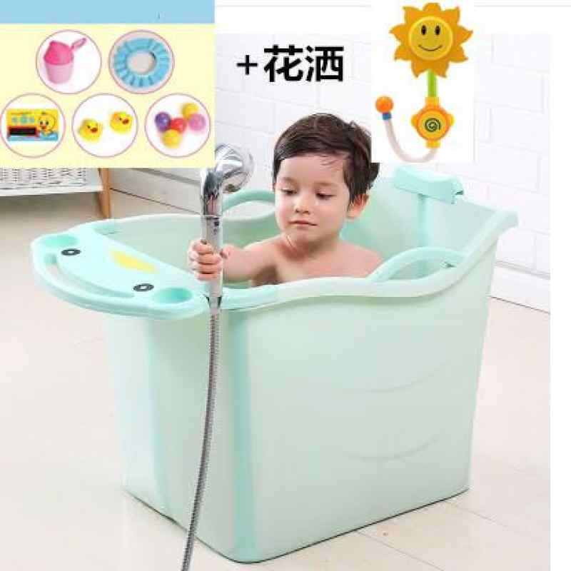 可折叠婴儿浴盆大号新生儿童洗澡桶小孩可坐宝宝浴桶泡澡桶抖音款 清新绿＋花洒