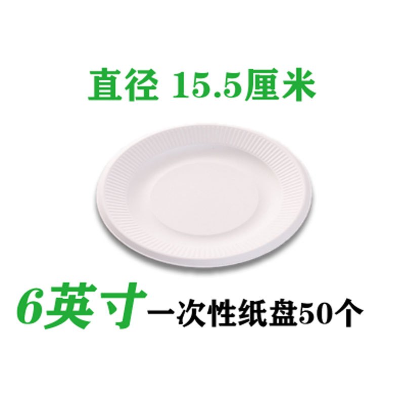 一次性碗纸碗圆形白色餐盒家用餐具方便泡面碗家居器皿饭盒便当盒打包盒饭盒商用生活日用 6英寸甘蔗浆纸盘50只