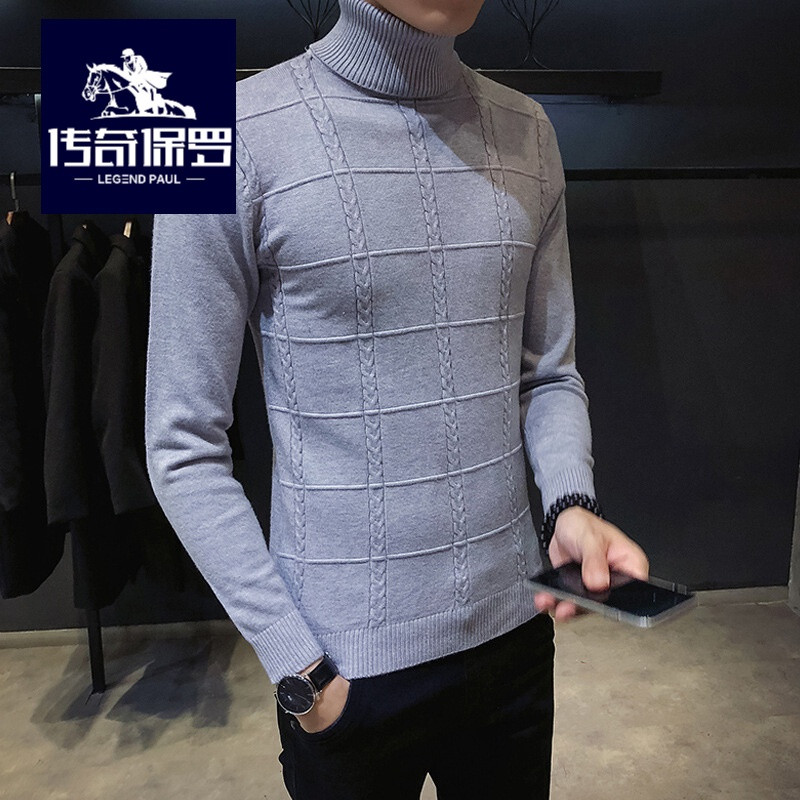 传奇保罗毛衣男2018秋季新品男士韩版高领毛衣潮流针织衫男青年学生修身男毛线衣 2XL 白色