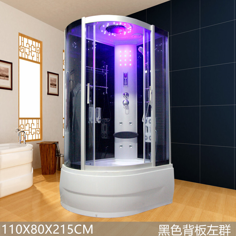 卫浴一体桑拿淋浴房卫生间洗浴房浴室隔断整体玻璃移沐浴洗浴房110*80白色右群带电不含蒸汽 110*80黑色左群带电