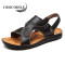 鳄鱼恤(CROCODILE)凉鞋男士真皮沙滩鞋夏季防滑透气舒适软底户外洞洞鞋1803 黑色 43码