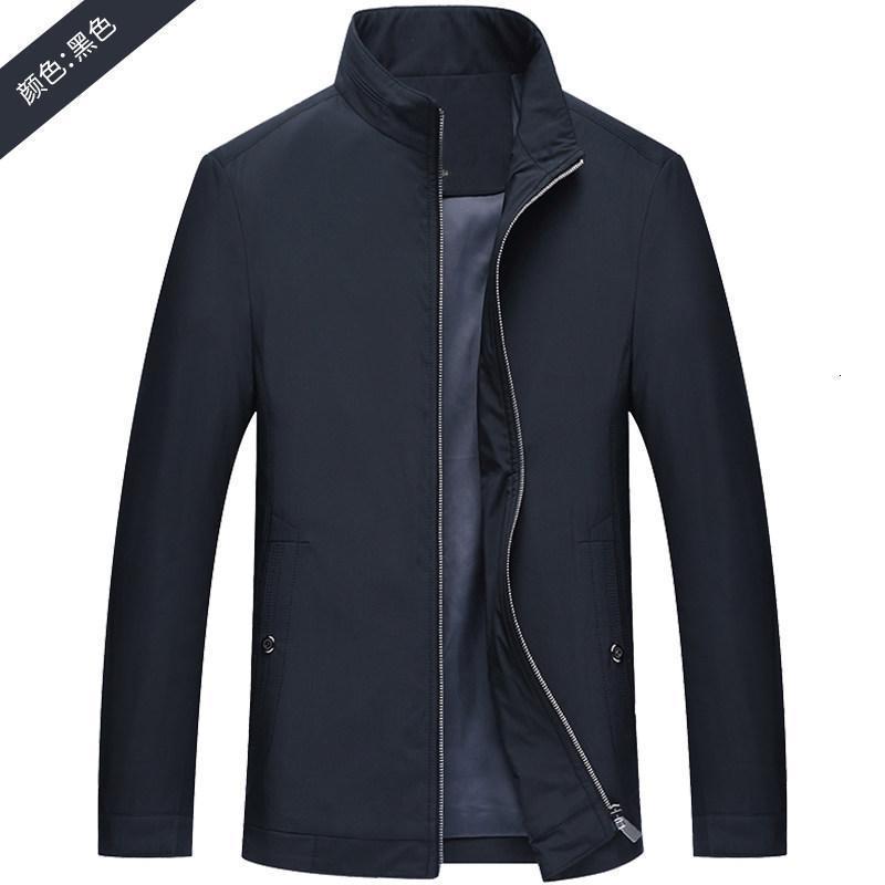 Romon/罗蒙薄款外套休闲立领夹克春秋季中老年商务jacket爸爸装男 195 黑色