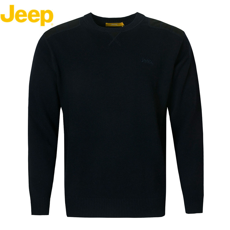 JEEP/吉普男士美式休闲合身版圆领长袖针织衫毛衣 JW15KS201 160/95 深蓝色K9