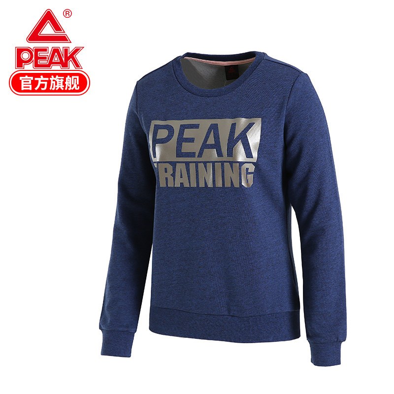 匹克（PEAK）女子卫衣2018秋冬新款长袖圆领套头休闲服训练上衣 2/XL/175 深蓝花纱