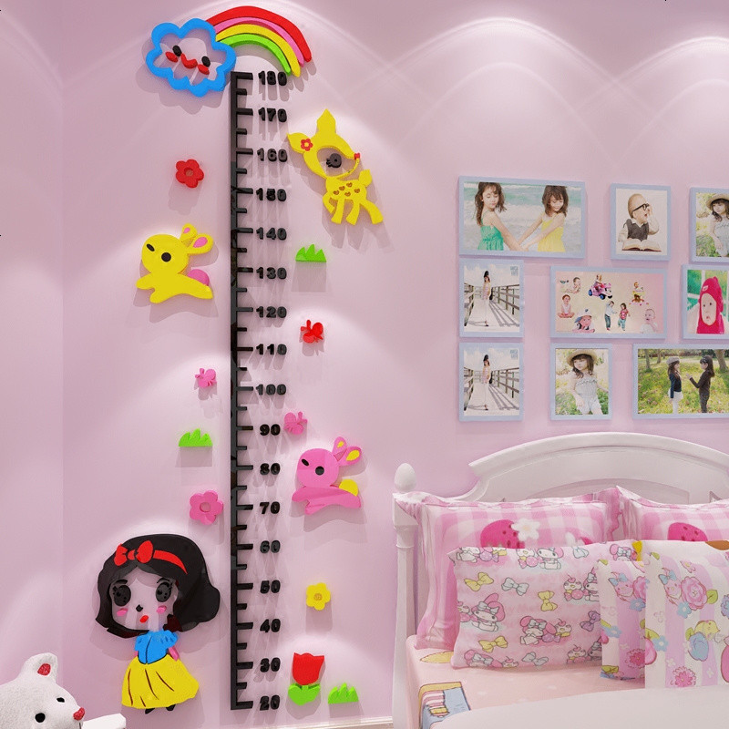 儿童房间卧室幼儿园教室墙面装饰卡通3d立体亚克力测量身高墙贴画