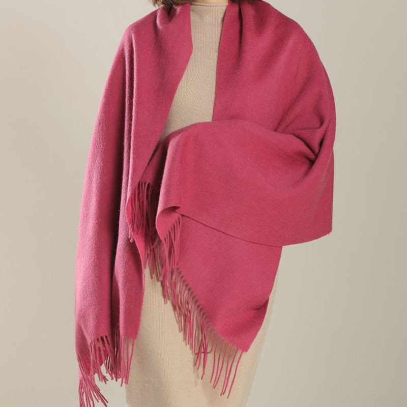 2018新款秋冬季纯羊毛围巾女纯色百搭加厚加长保暖围巾披肩两 枚红色