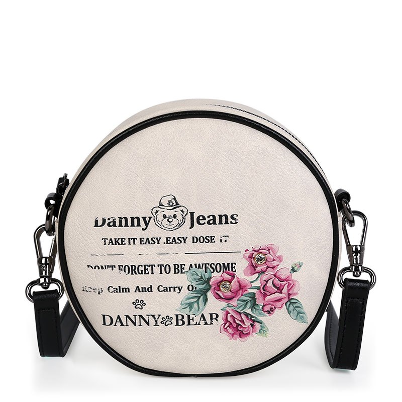 DANNY BEAR JEANS 熊之花语个性圆形包包单肩斜挎包DJB8816008 白色配黑色