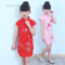 儿童旗袍夏季女童唐装中国民族风绣花短袖小孩女孩公主童装礼服 110 梅花粉色
