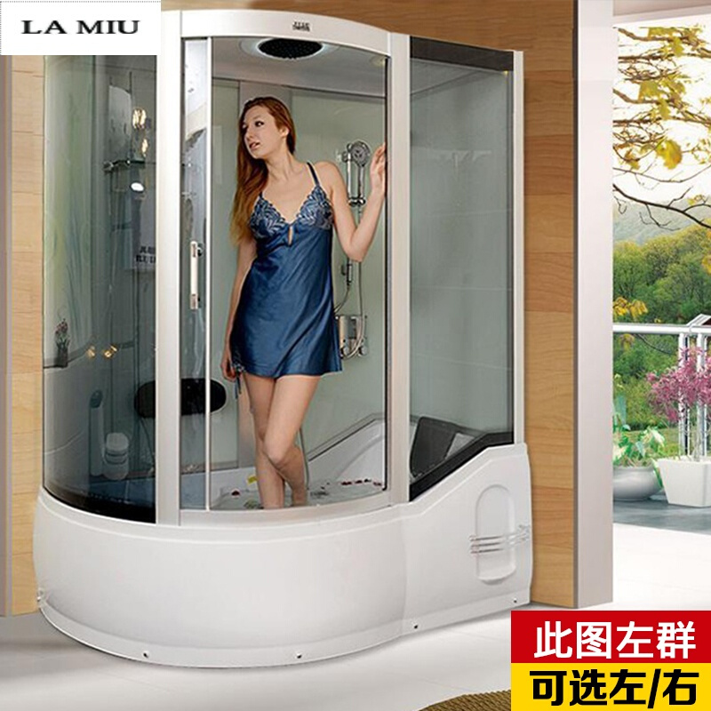 新款整体淋浴房整体浴室卫生间玻璃隔断一体式淋浴房浴缸双用浴室_2 170X90白色左群