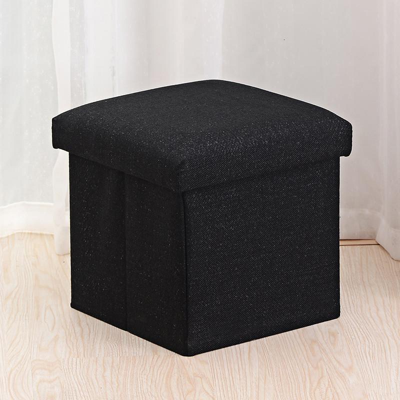大号可坐人棉麻收纳凳沙凳换鞋凳布艺折叠储物凳玩具收纳箱_2 黑色正方形