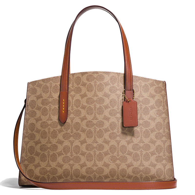COACH蔻驰CHARLIE系列涂层帆布女士单肩包斜挎包手提包女包31210 老花橙红色31210-B4/RU