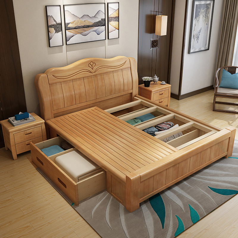 艾帛利(AIBOULLY) 现代中式实木床1.8M中式胡桃木色双人床现代简约1.5米高箱储物主卧婚床 【1.8*2.0m抽屉床】-颜色备注