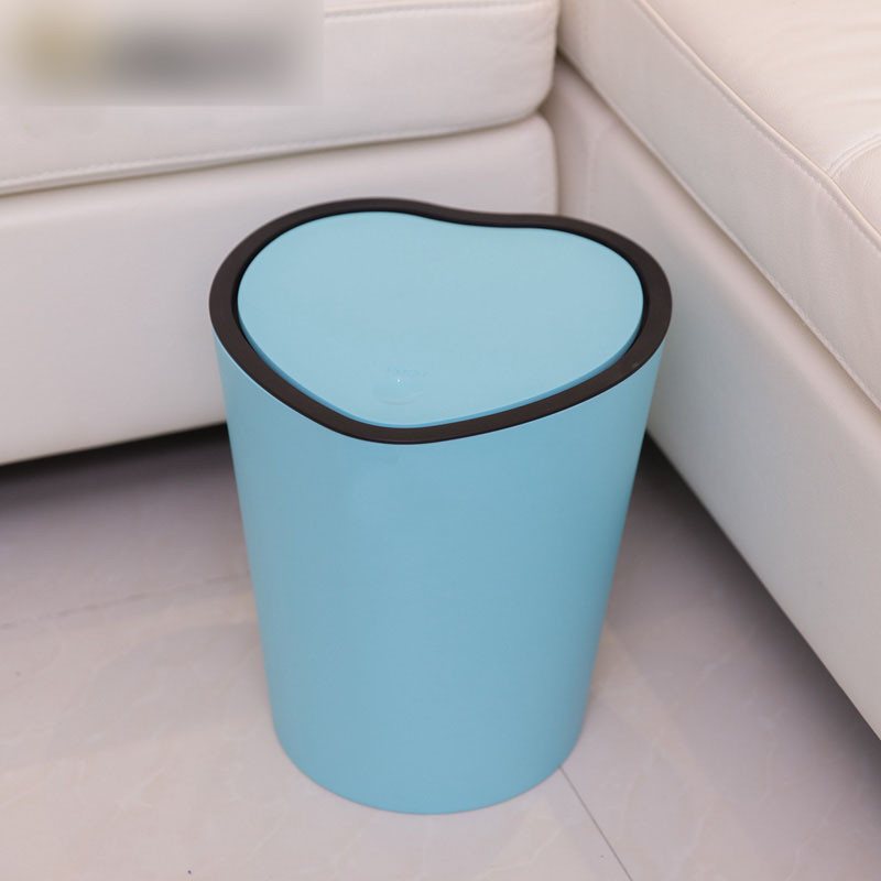 创意按压式有盖垃圾桶家用卫生间厨房客厅卧室可爱带翻盖垃圾桶生活日用家居家庭清洁用品清洁工具_9 心形蓝色