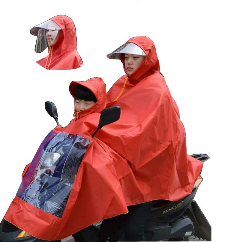 母子雨衣电动自行车加厚加肥单双人雨披面罩款摩托车三人雨衣_8_6 XXXXL_精品三人大红加厚