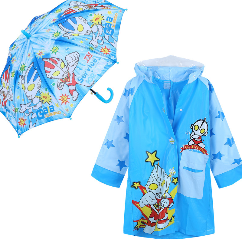 奥特曼儿童书包位雨衣男童女童漂流加厚小学生雨披中大童宝宝雨衣_10 奥特曼书包位雨衣+雨伞
