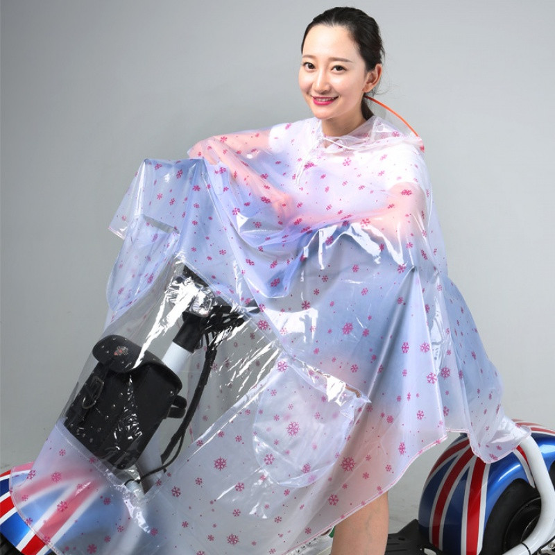 电动摩托车雨衣电瓶自行车单人雨披骑行男女成人韩国时尚透明电车_12 双帽檐雪花粉