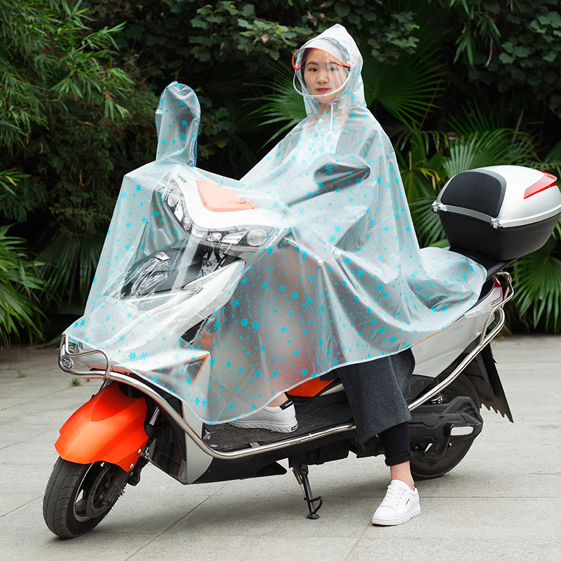 雨衣电瓶车单人骑行电动自行摩托车雨衣男女成人韩国时尚透明雨披_9 雪花蓝