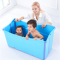 儿童浴桶折叠加大浴盆可折叠坐躺宝宝游泳泡澡桶双人沐浴保温 海天蓝
