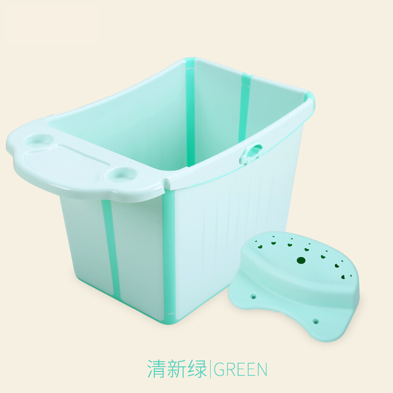 可折叠儿童洗澡浴盆浴桶小孩沐浴桶可坐宝宝洗澡桶泡澡桶_1 清新绿