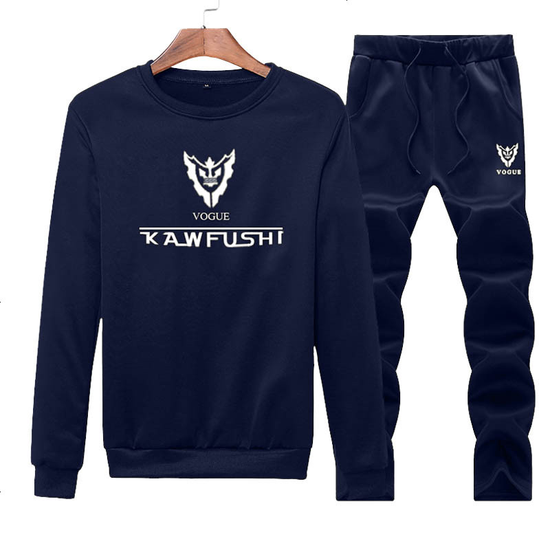 迈特斯BOBO Angel卫衣套装男士加绒运动春秋款休闲服青少年修身圆领套头秋季外套男促销特卖 L D822蓝色