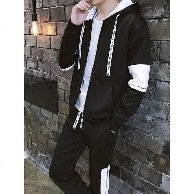 迈特斯BOBO Angel卫衣套装男春秋2018新款韩版潮流初中学生连帽青少年休闲运动外套促销特卖 M NJ158款白色