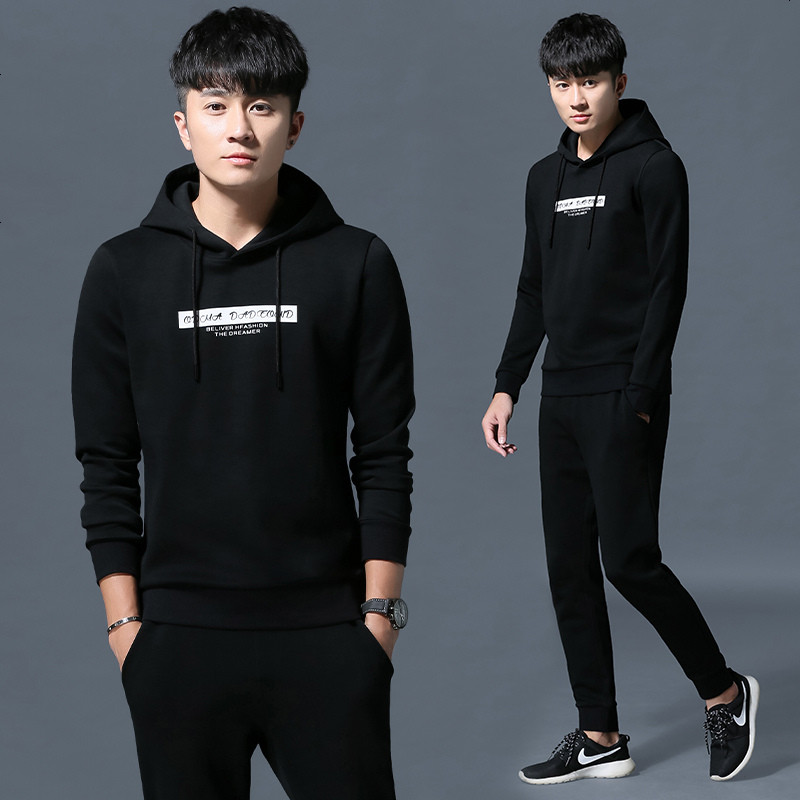 迈特斯BOBO Angel连帽卫衣男士春秋款韩版潮套头帽衫秋季休闲运动服套装男2018新款促销特卖 XL 1378黑色
