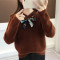 子沫雨JMOORY秋冬新款2018小清新毛衣女甜美慵懒风宽松仿貂毛套头针织衫长袖潮 杏色 M