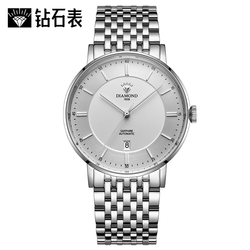 上海钻石牌手表男士机械表静默之城系列自动精钢日历防水3300男士手表机械表