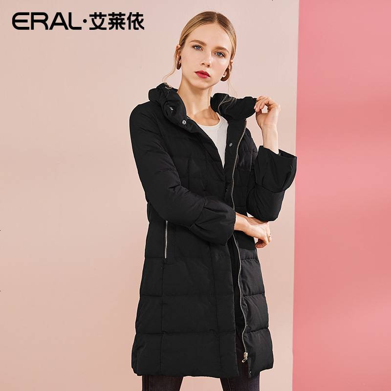 ERAL/艾莱依2018冬季新款羽绒服女中长款加厚收腰显瘦617104066 175/96A/XXL 黑色