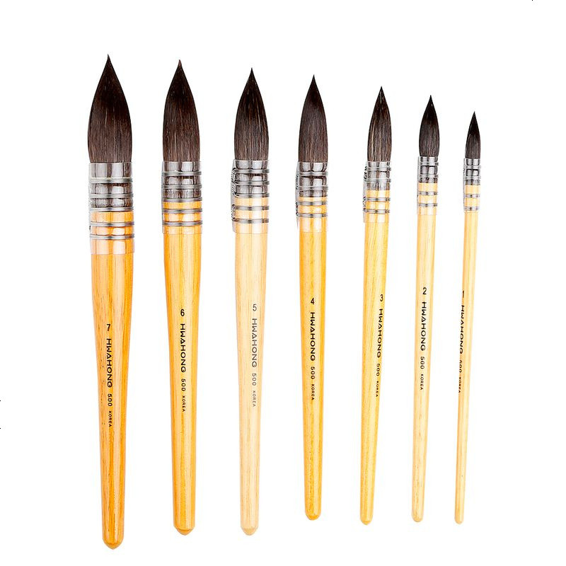 韩国hwahong华虹水彩笔松鼠毛水彩笔500 拖把圆头水彩画笔