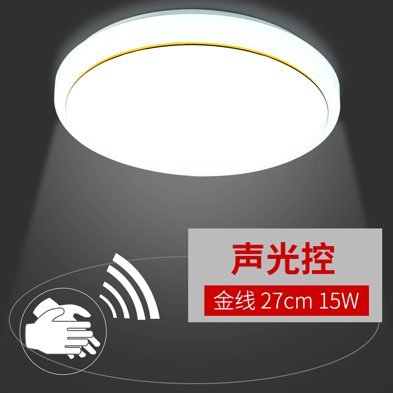 LED雷达吸顶灯LED声光控工程家用过道走廊楼梯楼道声控人体感应灯 声光金线27CM15W